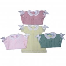 MC732-Dusky Pink: Baby Knitted Dress With Double Bows (0-9 Months)
